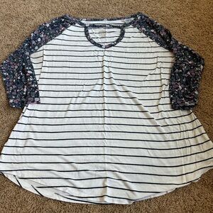 Maurices Striped Long Sleeve Top with Floral Accents